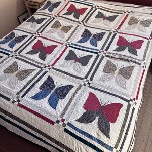 JCPenney Butterfly Patchwork Quilt - Red, Blue, Gray